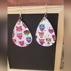 Owl Earrings, Dangle Earrings, Faux Leather Earrings